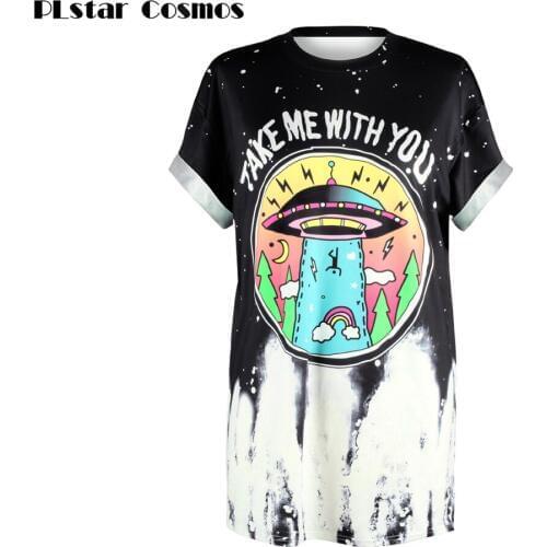 PLstar Cosmos Funny Cartoon UFO Take Me With You T Shirts Men Women Unisex 3D T Shirt Casual Loose Summer Tops Free shipping
