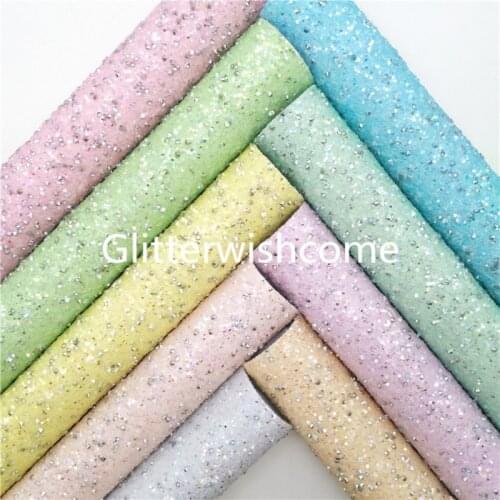 Glitterwishcome Pastel Colors Diamond Glitter Leather Fabric Vinyl Glitter Sheets for Bows shoes bags button DIY 21X29CM GM1060A