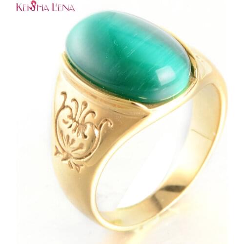 Keisha Lena Vintage Stone/ Aventurine / Opal Stone Finger Rings For Men Male Fashion Stainless Steel Jewelry Anel
