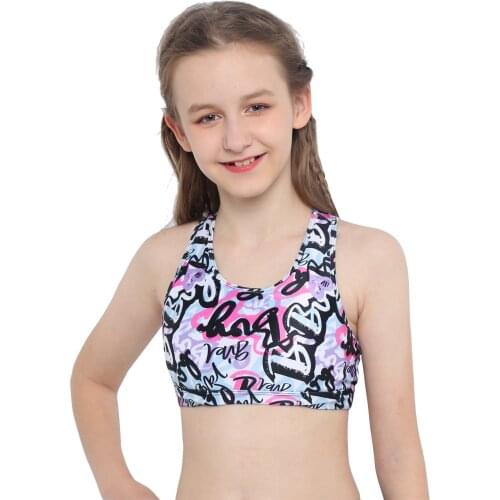 Girls Summer Dance Top Sleeveless Patterns Printed Racer Crisscross Back Sport Crop Tank Top Breathable Gymnastics Workout Vest