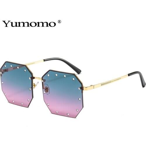 Fashions Retro Rhinestone Polygon Sunglasses 2021 New Polygon Gradient Sun Glasses Trends Female Luxury Brand Shades Women UV400