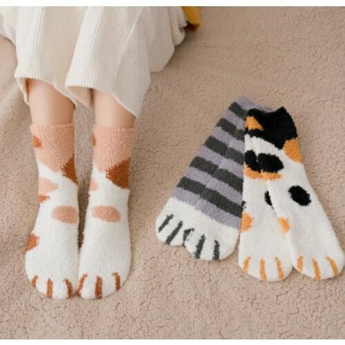 Fashion womens Cats Paw stripe 3d Socks Cute Funny Thick Girls Cartoon Animal Fingers Sock Hosiery Toe Zebra/Tiger/Cat Foot Sox