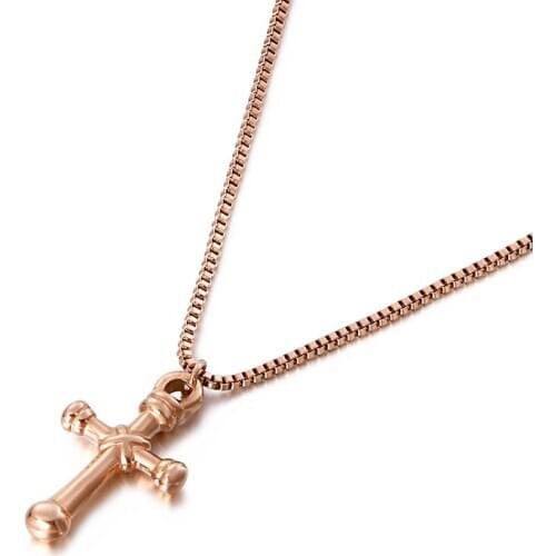 Fashion Vintage Cross Men Women Necklace Color Color Rose Gold Stainless Steel Jesus Christ Trendy Simple Jewelry Neckalce