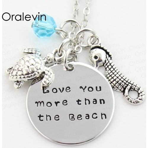 LOVE YOU MORE THAN THE BEACH Engraved Pendant Necklace Gift Jewelry, #LN324