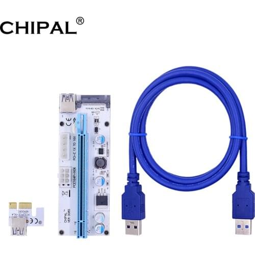 100PCS CHIPAL LED 008S PCI-E Riser Card PCI Express 1X to 16X 60CM USB 3.0 Cable 4Pin 6Pin 15Pin SATA Power for GPU Video Card