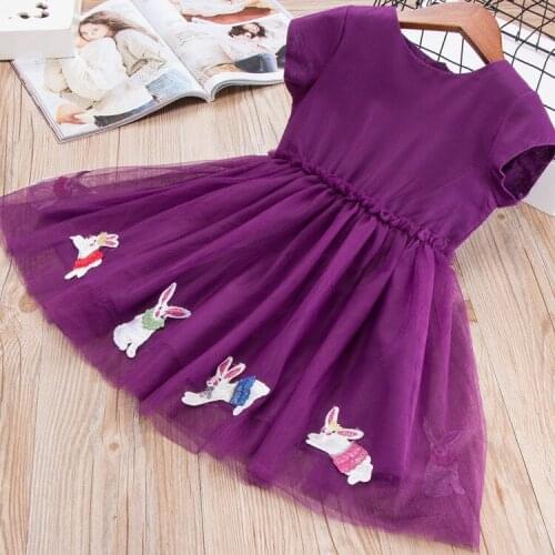 Girl Princess Dress Baby Girl Summer Embroidered Rabbit Dress Girl Fasion Lace Dresses 2 Colors 5 p/l
