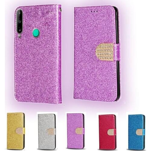 For Huawei P40 Lite E Luxury Glitter Diamond Flip Leather Wallet Phone Case For Huawei Honor 20 Lite Phone cover card slot