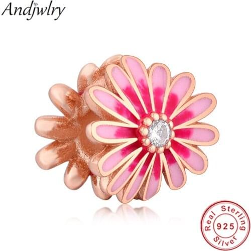 Fit Charms Bracelet Silver 925 Original Charms Pink Daisy Flower Charm Beads for Making DIY Jewelry Berloque