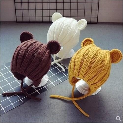 0-3 years Baby Hat Autumn Winter Cute Baby Girls Baby Boys Hat Bear Ear Ear Protection Warm Knitted Beanies