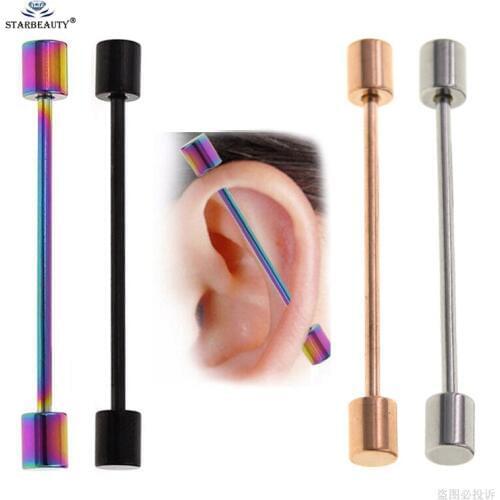Starbeauty 2pcs/lot 1.6x34mm Long Barbell Vertical Industrial Piercing Stainless Steel Ear Piercing Helix Piercing Earrings Gift