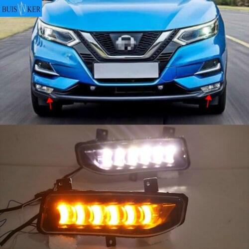 2PCS LED Daytime Running Light For Nissan Qashqai 2019 2020 Dynamic Turn Yellow Signal Car DRL 12V LED Fog Lamp