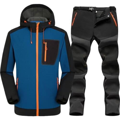 Warm Fleece Hiking Jackets Set Men Windproof Waterproof Outdoor Sports Soft Shell Windbreaker Trekking Camping Climbing Trousers