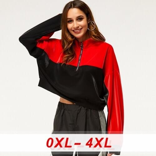 2020 Fashion Women Patchwork Top Female Red Short Oversized Hoodies Women Plus Size Streetwear Sweatshirt Black Red Winter Warm