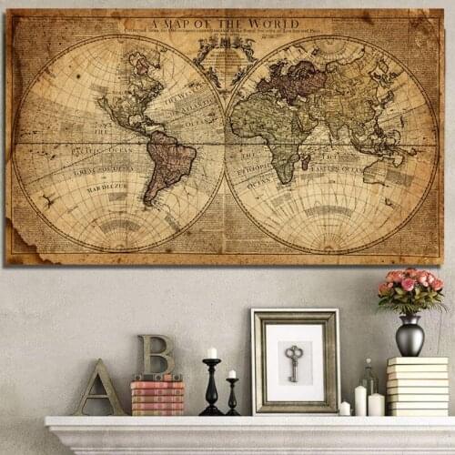 Vintage A Map Of The World Retro Old Art Picture Canvas Paintings For Living Room Prints Posters Cuadros Wall Art Home Decor