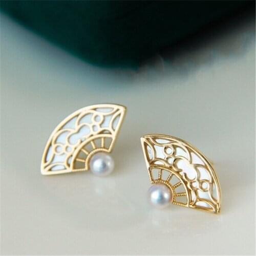 Vintage Gold Plated Earrings Mountings Findings Settings Jewelry Parts Fittings Accessories for Pearls Coral Agate Jade Beads