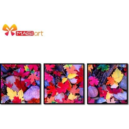 Cross stitch kits Embroidery needlework sets 11CT water soluble canvas patterns 14CT Flower painting colorful leaves-NCMF102