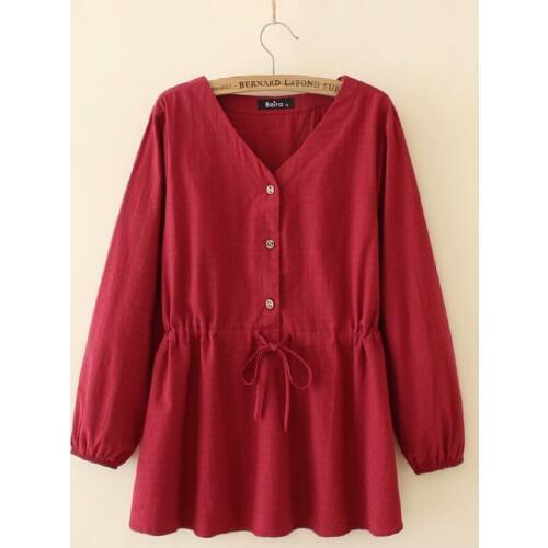 Plus size womens tops casual long sleeve shirts loose cotton long blouse
