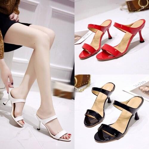 Womens High Heels, Fashion Solid Color Open-toed Patent Leather Shoes