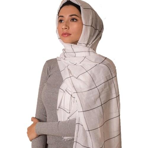 Print stripe cotton hijab scarf women grid plain shawls ladies plaid scarves muslim large wraps headscarf pashmina 185 * 80cm
