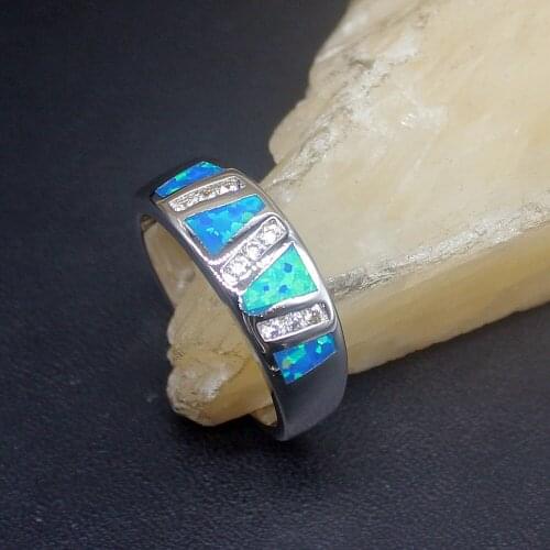 Hermosa Delicate Mystical Blue Opal Fashion Genuine 925 Silver Band Ring Wedding Engagement Gifts for Women Size 8# 20214269