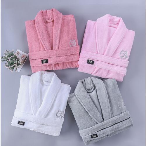 Winter Bathrobe Women 100% Cotton Thick Bath Warm Robe Sleepwear Womens Robes Towel Fleece Lovely Thicken Nightgowns White Pink