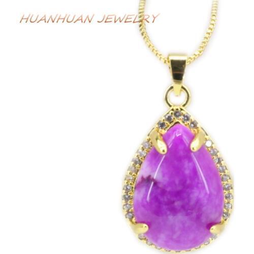 Gold-Color Stainless Steel Chain Natural Stone Pendant For Women 16x25mm Waterdrop Teardrop Red Jades Pendants Diy Jewelry B3332