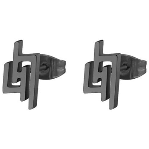 1Pair Hiphop Restart Sign Earrings Stainless Steel Earring Simple Black Geometric Ear Studs Jewelry For Women Men
