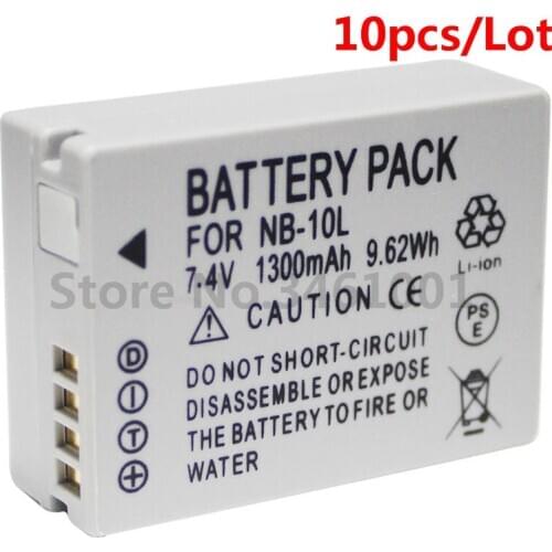 10pcs/Lot NB-10L Battery NB10L NB 10L Batteries For Canon PowerShot G1X G15 SX40HS SX50HS SX60HS G16 SX40 SX60 SX50 HS