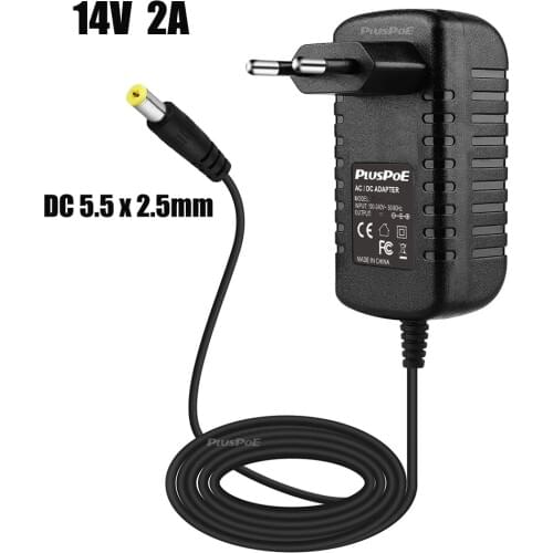 14V 2A AC 100V-240V Converter Adapter DC 14V 2A 2000mA Power Supply EU Plug 5.5mm x 2.1mm-2.5mm