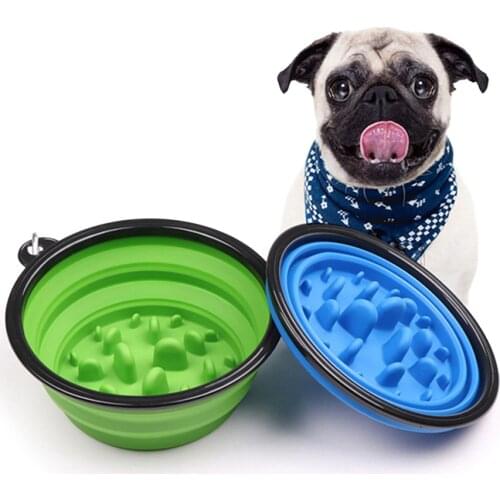 1L Pet Slow Food Bowl Portable Silicone Dog Cat Bowls Folding Buckle Feeder Puppy Travel Bowl Portable Pet Dish comedero perro