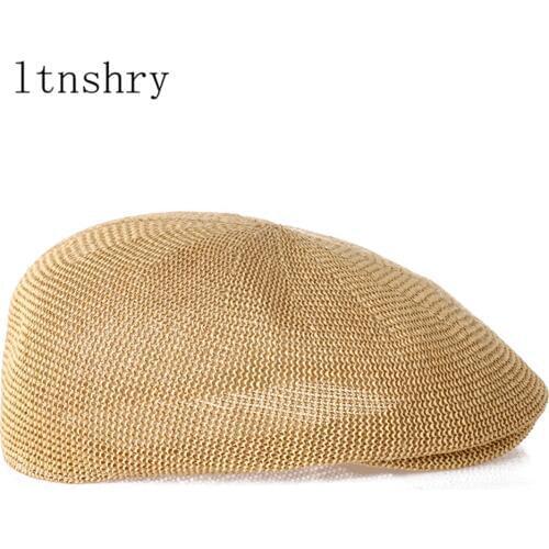 2019 Summer Hat Mens Berets Peaky Blinder Beret Homme Man Military Beret Mesh Dad hat Breathable Grass Yarn Sun Hats Flat Cap