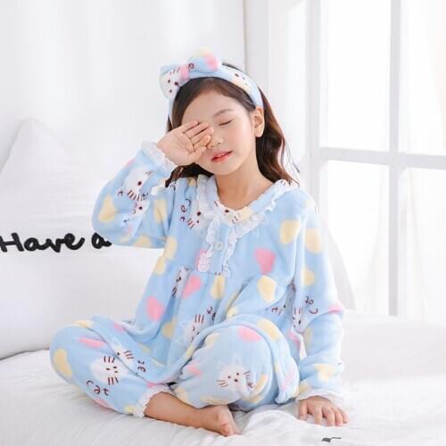 2021 Baby Clothes Pajamas Sets Girls Pajamas Children Warm Flannel Fleece Catoon Kids Sleepwear Home Suit Winter Fall Spring