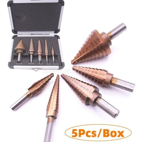 5 Pcs Step Drill Titanium-plated Triangle Shank Multi-function Hole Opener Set Aluminum Box High-speed Steel Bit Hss Titanium