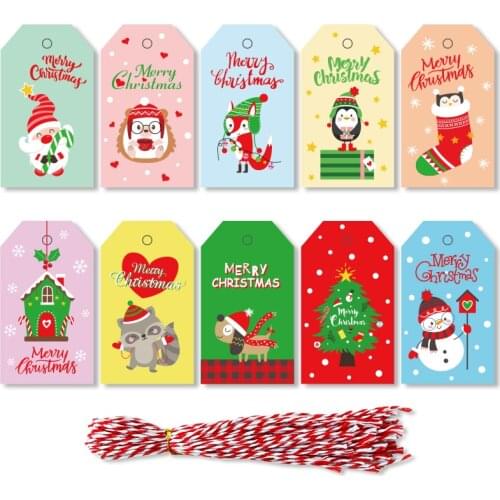 50Sets Santa Claus Snowman Fox Gift Tags Merry Christmas Colorful Hang Tags Xmas Party Tree Decoration Packaging Label Card