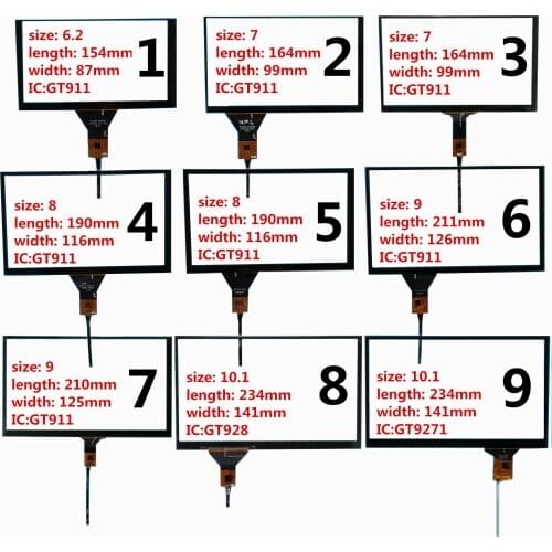 6.2/7/8/9/10.2 inch GT911 GT9271 Capacitive Universal Digitizer for Car DVD GPS navigation multimedia Touchscreen panel Glass