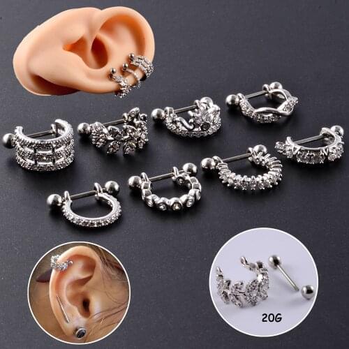 9PCS Ear Cartilage Ring Stainless Steel Barbell With Cz Hoop Tragus Cartilage Cuff piercing Helix Daith Rook Lobe Earrings