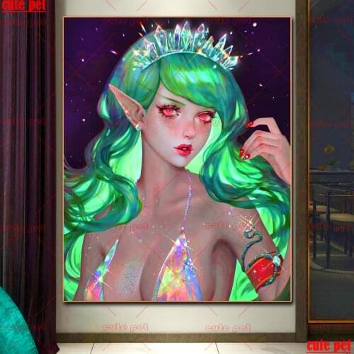 Diy full squareround Drill Green Haired Elf Girl Diamond Painting cross stitch Diamant mosaic rhinestones 5D embroidery Decor