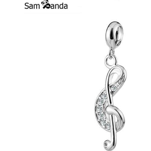 Authentic 100% 925 Sterling Silver Bead Charm Music Sign Pendant Pave CZ Dangle Charms Fit Pandora Bracelets Women Diy Jewelry