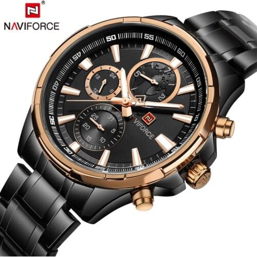 2018 NAVIFORCE Men 30M Waterproof Sports Watches Mens 24 Hour Date Week Month Stainless Steel Quartz Watches Relogio Feminino