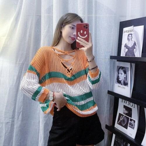 Cheap wholesale 2021 spring summer autumn new fashion casual warm nice women Sweater woman female OL striped sweater BAy122