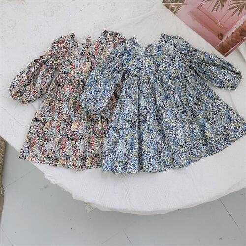 Toddler Girl Dresses Korean Casual Printed Lantern Sleeves Kids Dresses for Girls Spring Autumn Kids Clothing 2-7 Y Baby Clothes