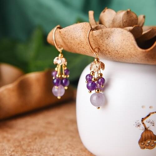 BOEYCJR Ethnic Vintage Stone Bead Grape Shape Dangle Earrings Fashion Jewelry Elegant Drop Earrings For Women Gift
