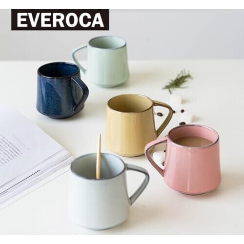 European Style 5 Colors Retro Kiln Glazed Coffee Mug Creative Couple Milk Cup Flower Cup