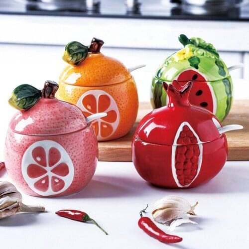 Porcelain Condiment Jar Spice Container with Lid Fruit Ceramic Box Sugar Salt Pepper Oil Tank Bottle Kitche