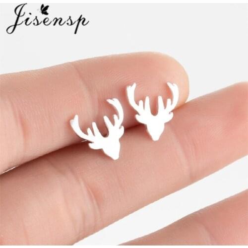 Jisensp Vintage Fashion Antlers Stud Earrings Elegant Elk Deer 925 Sterling Silver Earring for Women Men Christmas Jewelry Gift