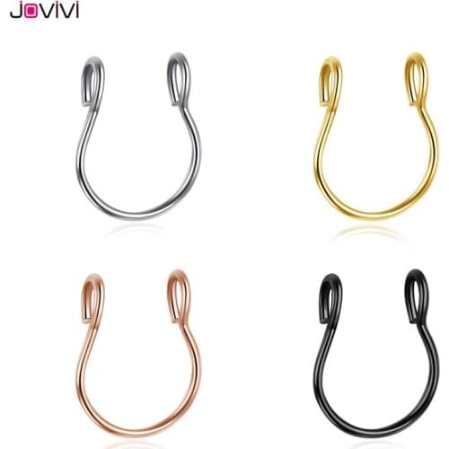 Jovivi 1 Pcs Stainless Steel Nose Clip Non Piercing Lip Ring Earrings Fake Nose Septum Ring Body Piercing Jewelry Non-Pierced