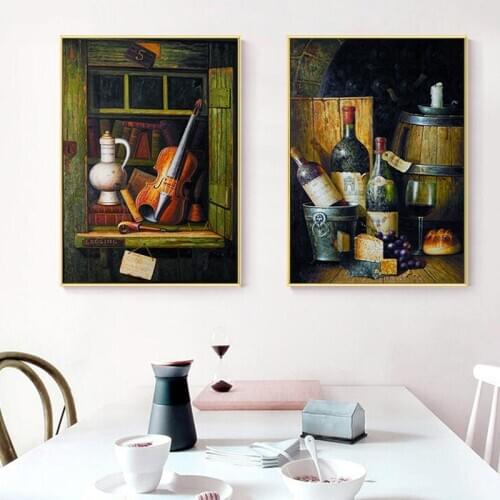 Classical Guitar and Sheet Music Canvas Art Painting Grape Posters And Prints Wall Art Pictures For Living Room Bedroom Home Déc