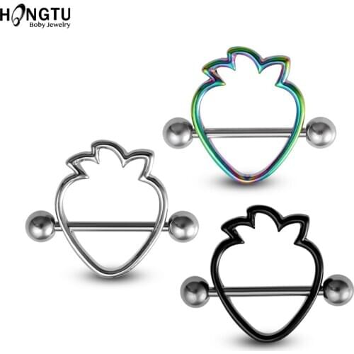 2PCS Strawberry Stainless Steel Nipple Rings Barbell 14G Breast Shield Nipple Piercings Charming for Women Body Piercing Jewelry