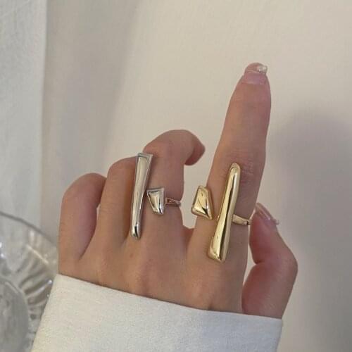 Korean Fashion Simple Golden Silver Color Copper Opening Adjustable Ring Ins Cold Wind Rings for Women Cool Girl Party Jewelery