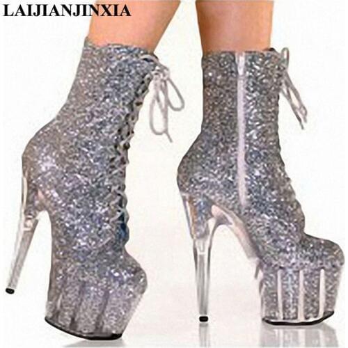 LAIJIANJINXIA Shinning New Spring Sexy 15cm High-Heels Platform Shoes Party Dress Pole Dancing Shoes Ankle Boots Dance Shoes